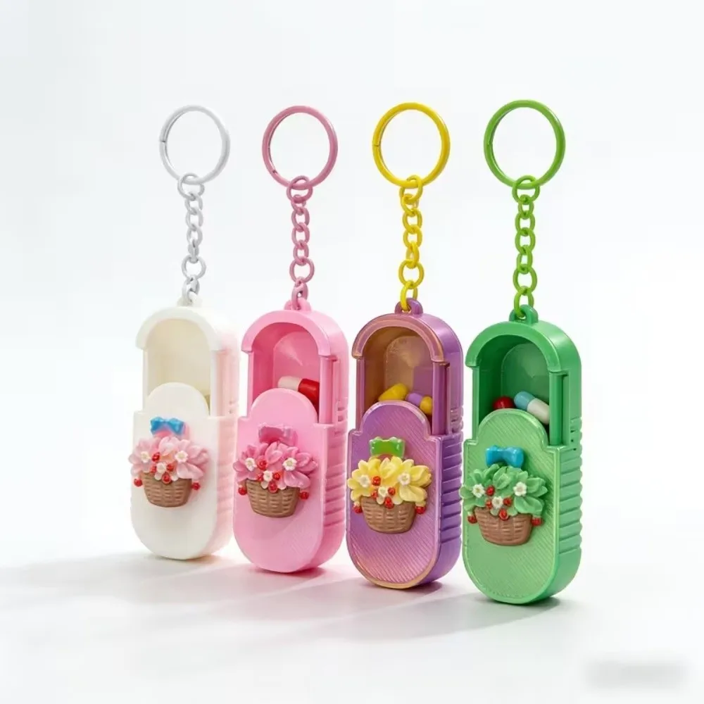 Compact Portable Pill Case Keychain Waterproof Flower Basket Handmade Mini Medicine Box Pendant Multifunctional - view 3