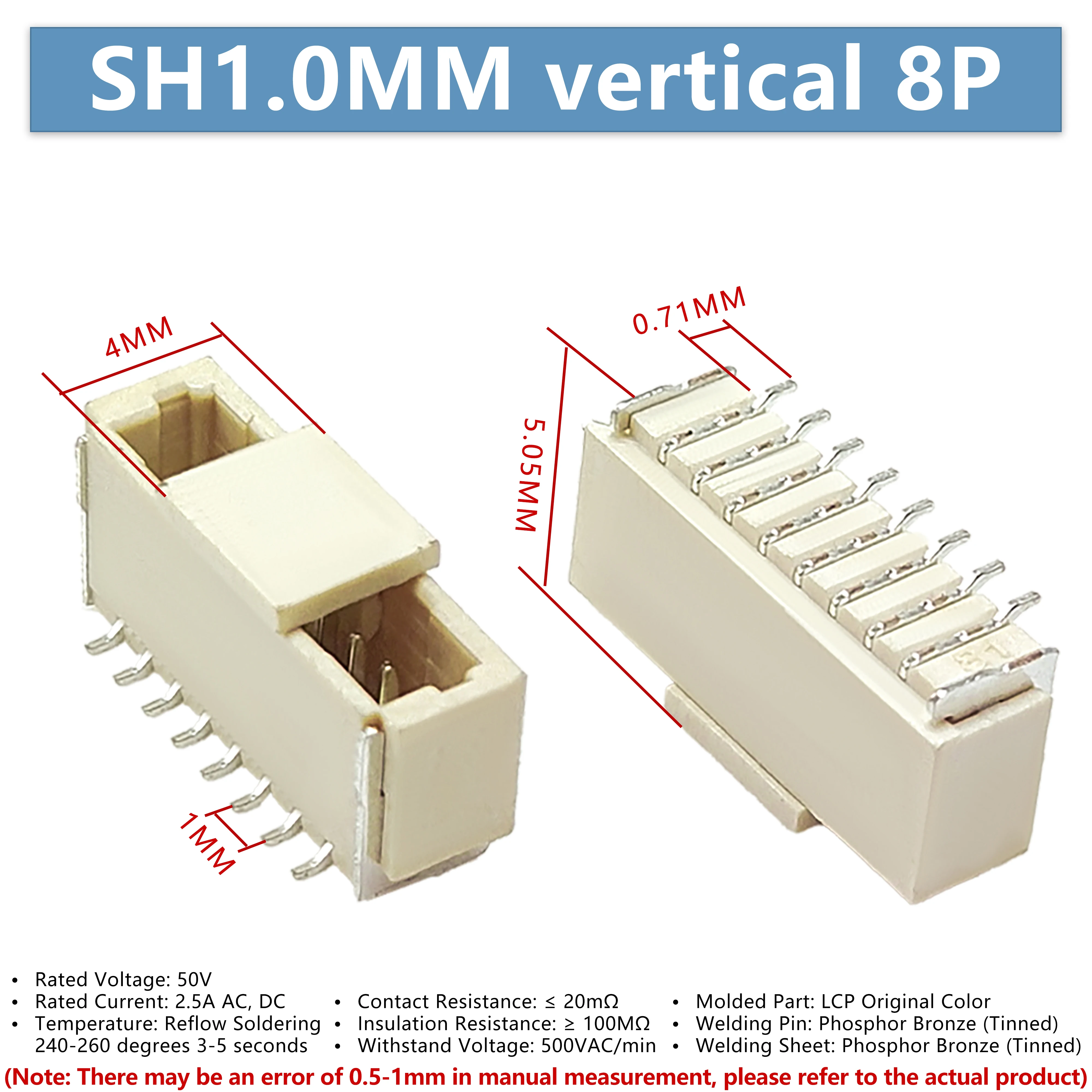 sh10mm間隔8p垂直コネクタsmdソケット端子台、耐高温10-全ディスク1500