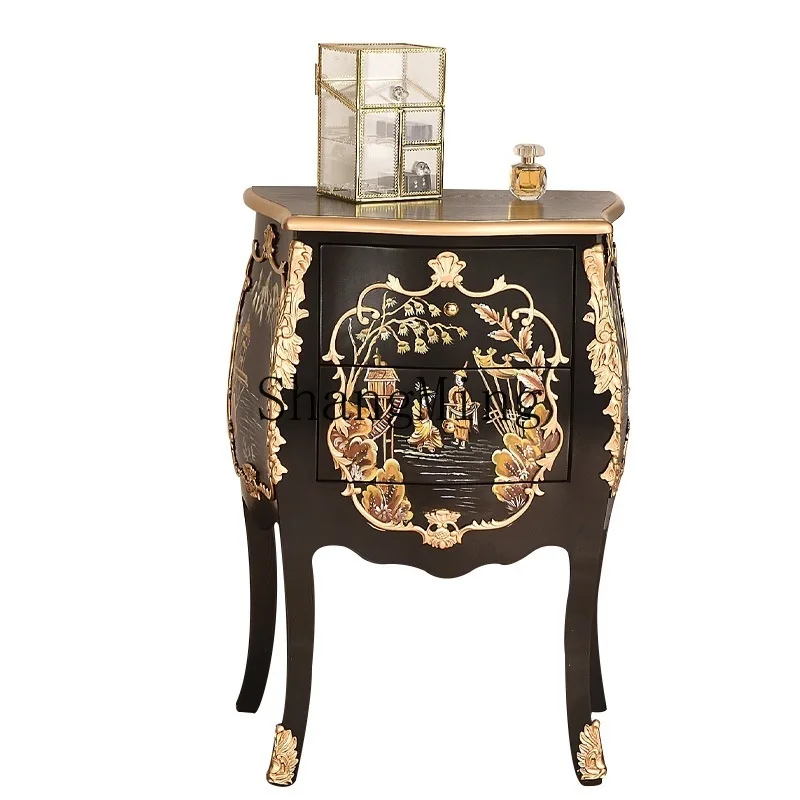 

ZYY living room sofa coffee table solid wood retro corner table simple small round table storage small side cabinet