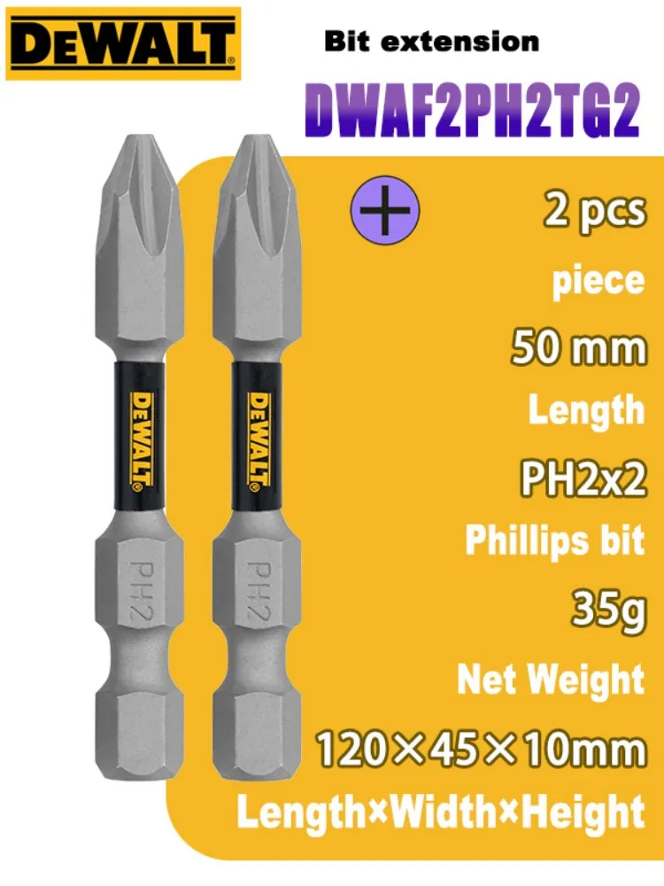 DEWALT 50mm PH2 Impact Phillips Bits 2 Pack High Durability DWAF2PH2TG2