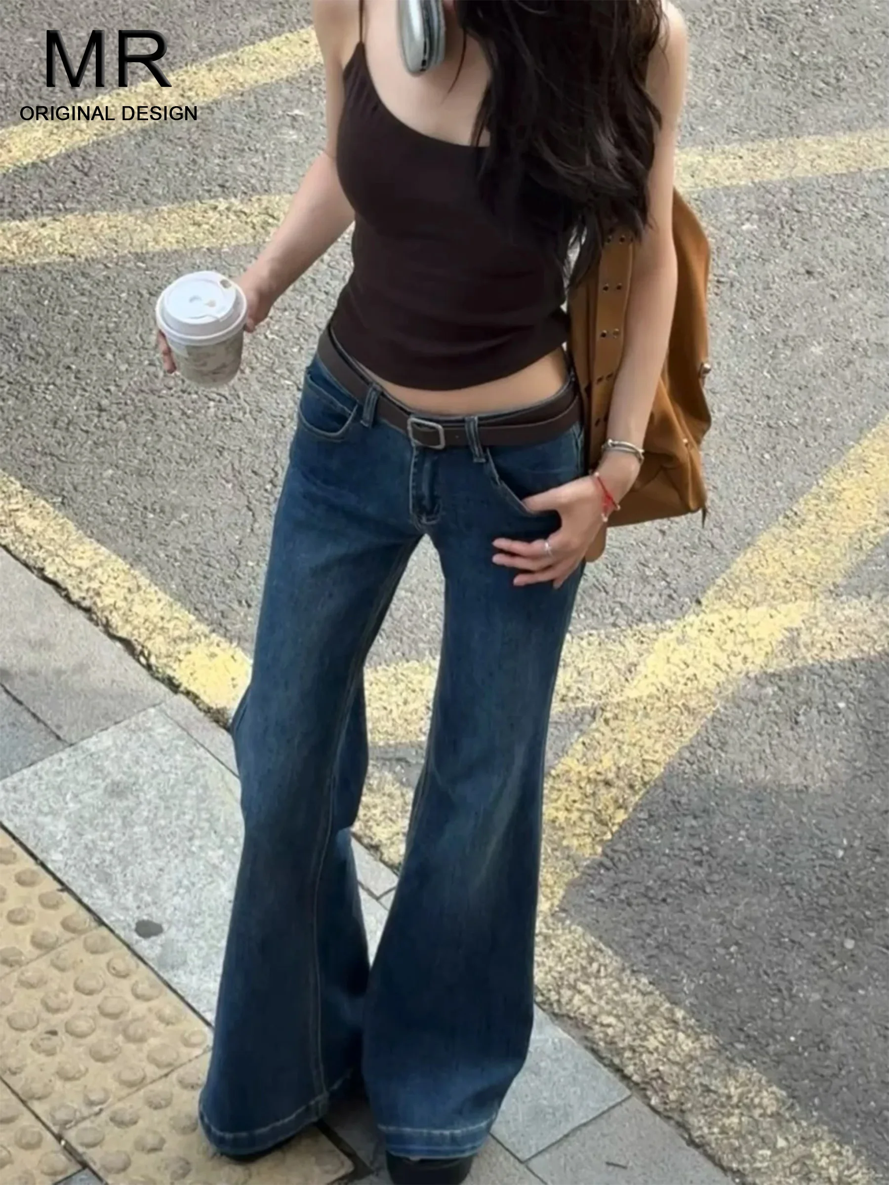 

Retro American Style Low Waist Bell Bottom Jeans Women's Summer Slimming Long Trousers Fashionable Casual Denim Skinnies