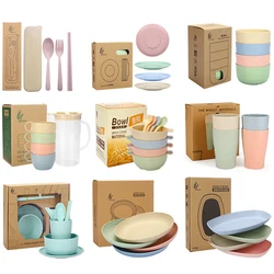 High Grade Wheat Straw Dinnerware Set Children's Unbreakable Dishes Tableware Fork Spoon Chopsticks Bowls Cup Dish Camping Set