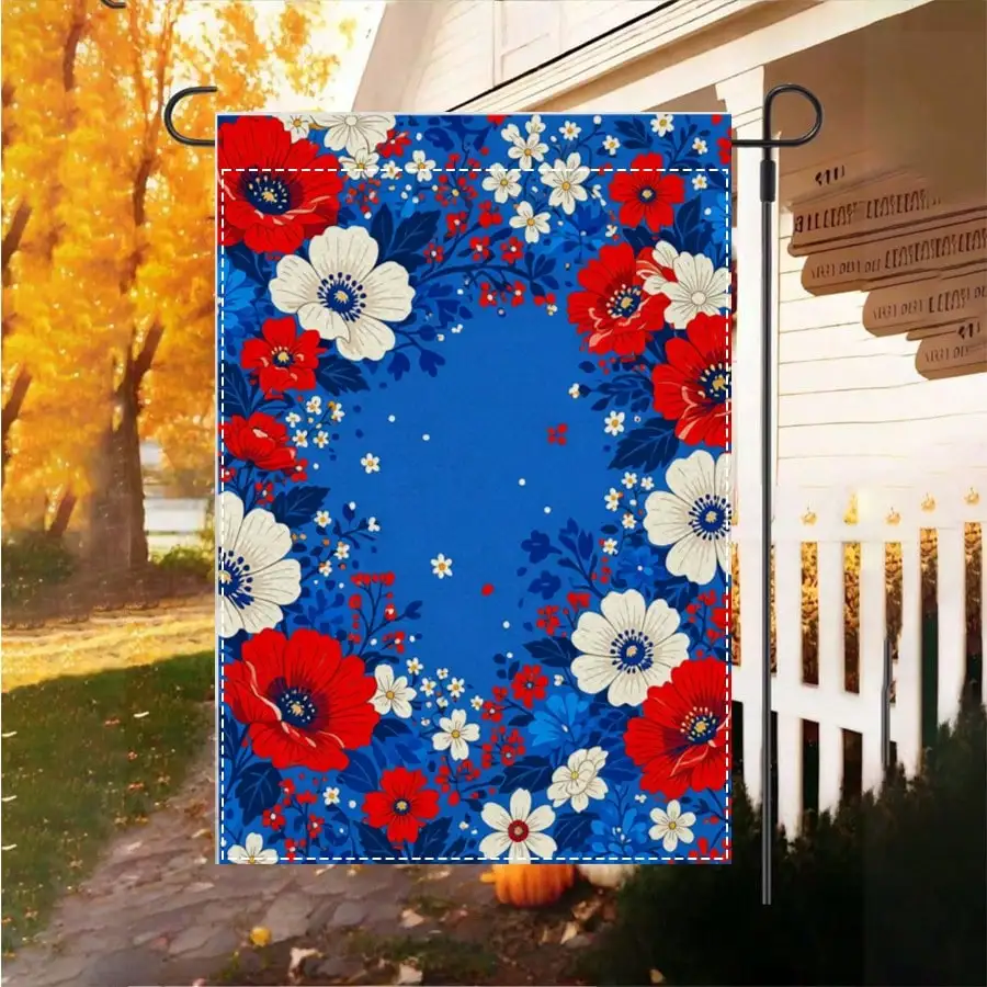 

1pcPatriotic Red White Blue Floral Garden Flag Outdoor Decorative Yard Flag for Patio Lawn Home Summer Shopping Seasonal Decoration Garden Accents