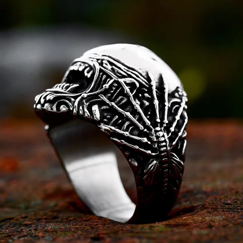 BEIER 2023 New Fashion 316L Stainless Steel Skull Spider Ring Punk Cool Men\'s Ring Biker Unique Jewelry Wholesale Gift