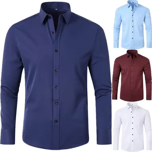 6XL primavera y otoño ocio de negocios sociales Slim Fit fino blanco puro camisa de manga grande para hombres moda y fácil de usar