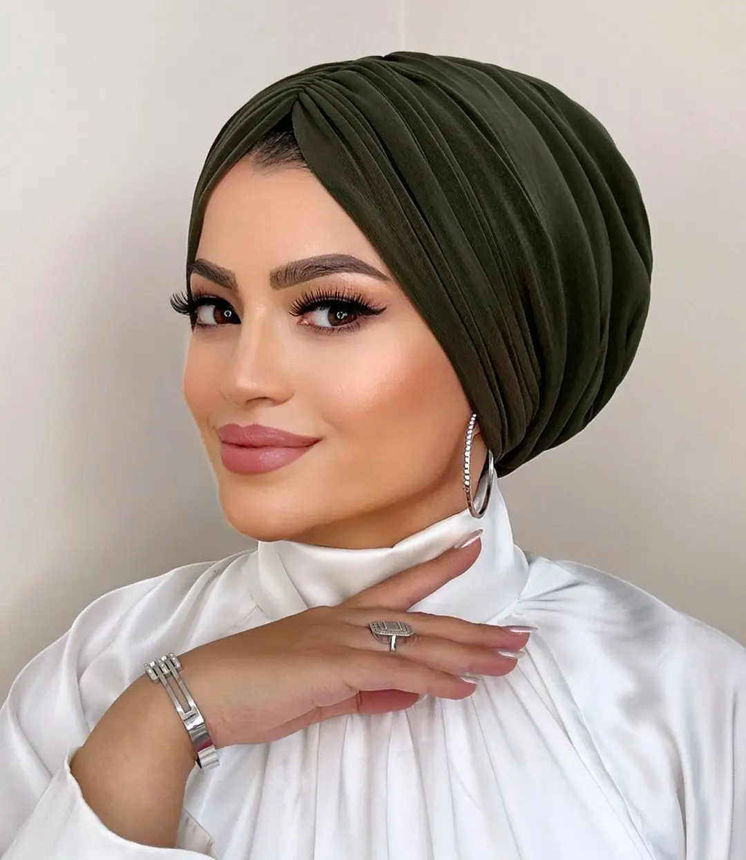 

Muslim Instant Turban Pure Color Stretch Inner Hat Hijabs For Caps Ready To Wear Women Head Scarf Under Bonnet