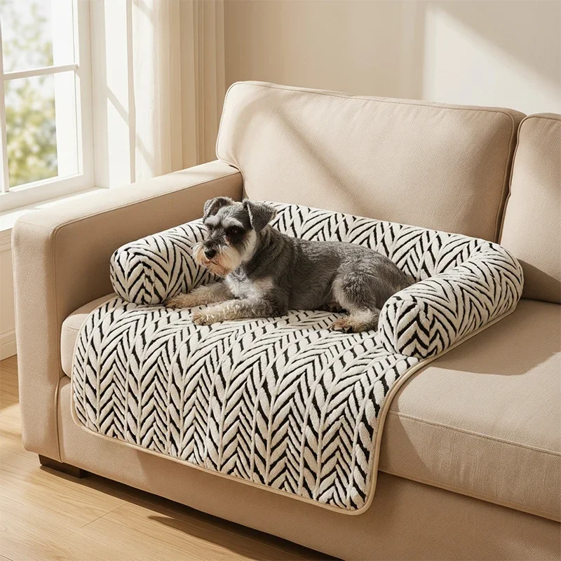 Haustier-Sofabett-Matte mit Seitenpolstern, Weiche Flauschige Couch-Schutzmatte, Rutschfeste Hunde- und Katzenbett-Schlafunterlage für Kleine und Mittelgroße Haustiere – Detail 3