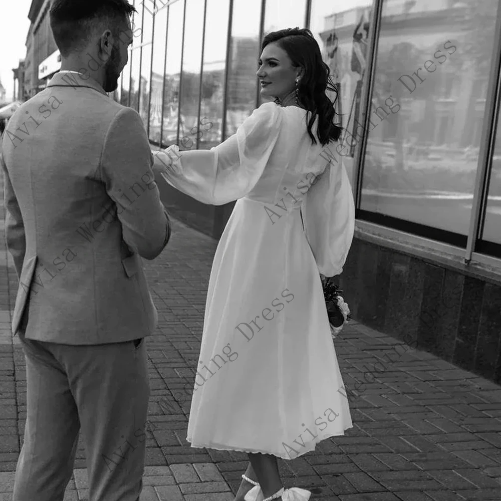 Vestido de novia de gasa con cuello en V, manga larga, sencillo, Formal, 2024