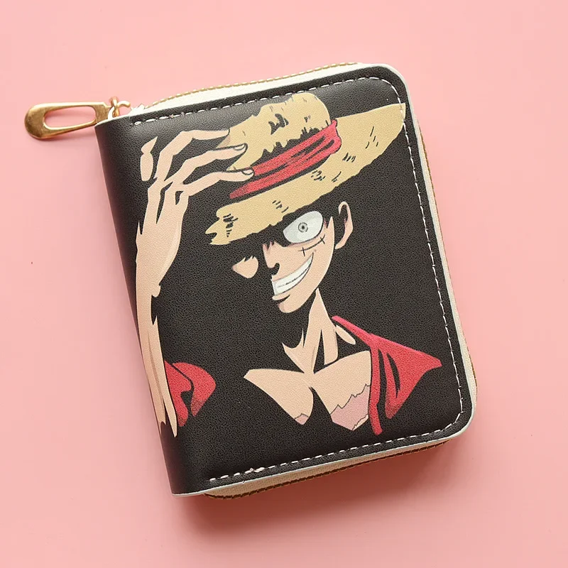 Cartera de una pieza de Anime, sombrero de paja Luffy, billetera corta de piratas para hombre, billetera multifunción con ranura para múltiples