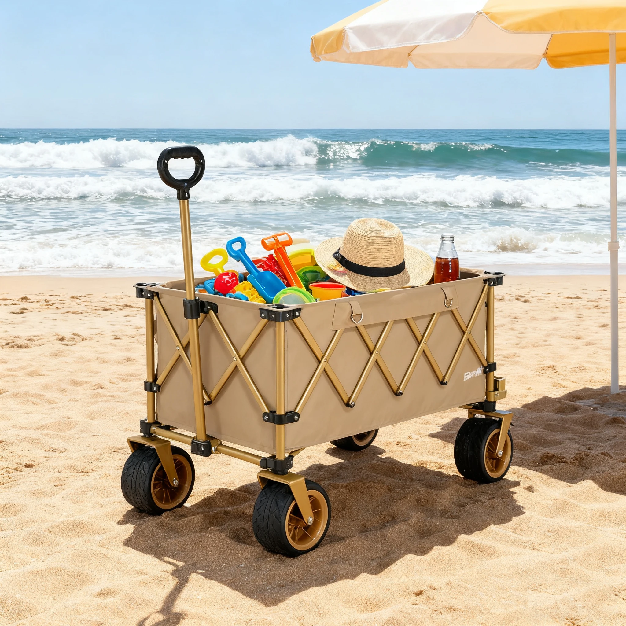 

New Heavy Duty Large Capacity Folding Wagon Shopping Beach Garden Pull Trolley Collapsible Folding Outdoor Portable Camping Cart