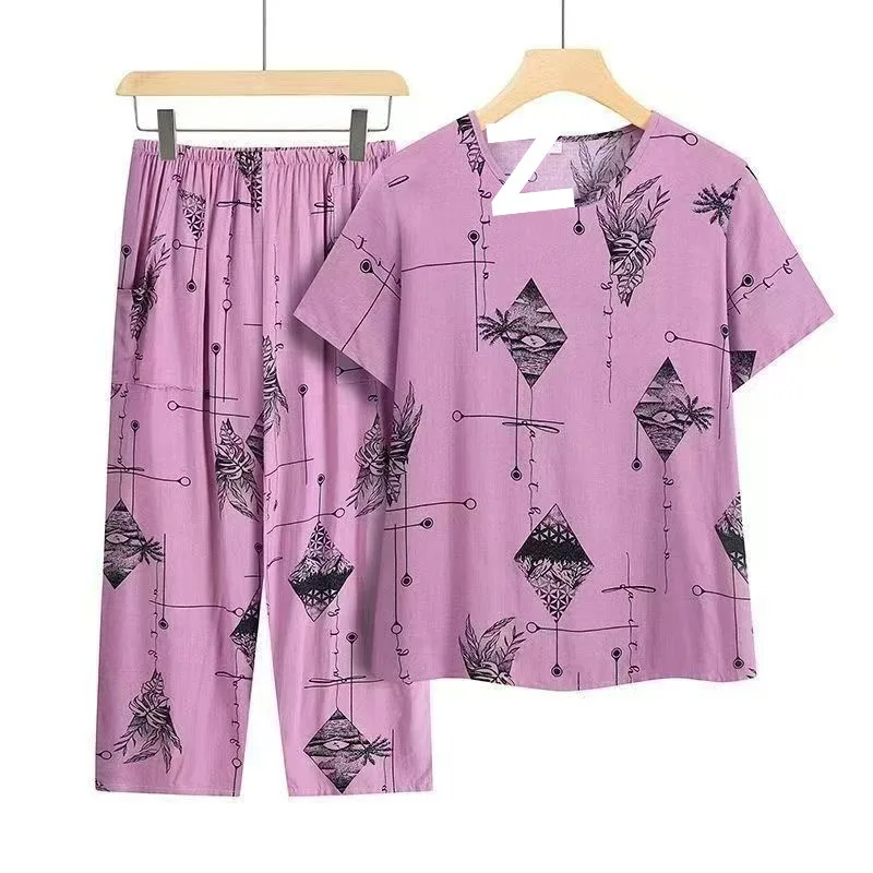 Sommer-Outfits: Lässiger Pyjama aus Eisseide, lockerer zweiteiliger Anzug in Übergröße mit kurzärmeligem Oberteil – Detail 6