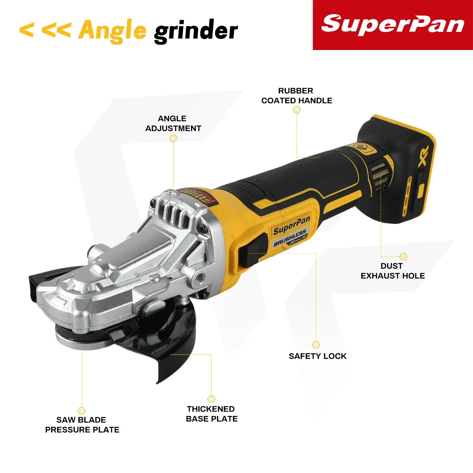 SuperPan 405FN Heavy-Duty 18V Cordless Angle Grinder - 125mm 8500 RPM Brushless Cutting & Polishing Handheld Equipment