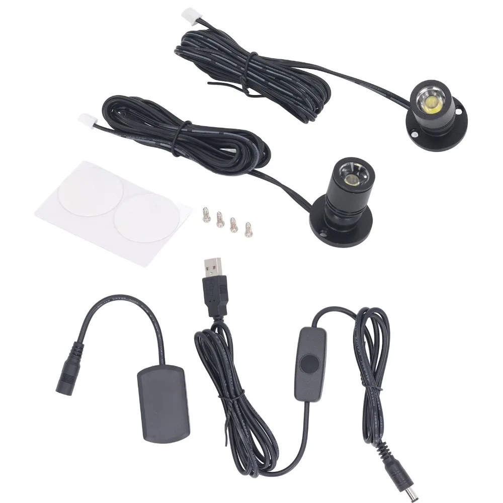 2 Pack 5V Mini Spotlights Dimmable Adjustable Mini LED Spotlights USB Powered Aluminum Body LED Accent Lights Jewelry Showcase