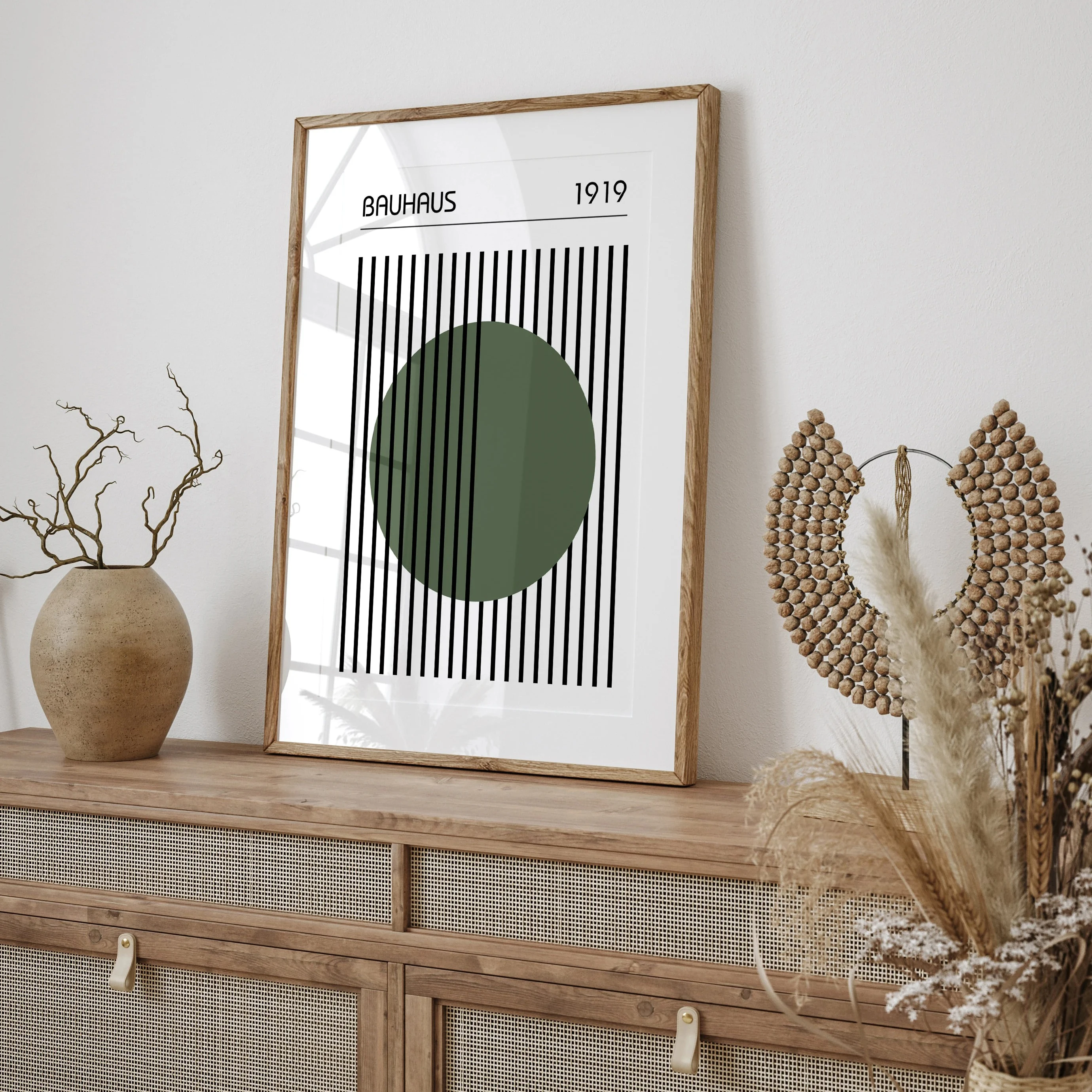 Juego de 1 póster Bauhaus sin marco, tres impresiones de estilo moderno de mediados de siglo en color verde oliva, un tríptico de mediados de siglo, perfecto para la decoración del hogar