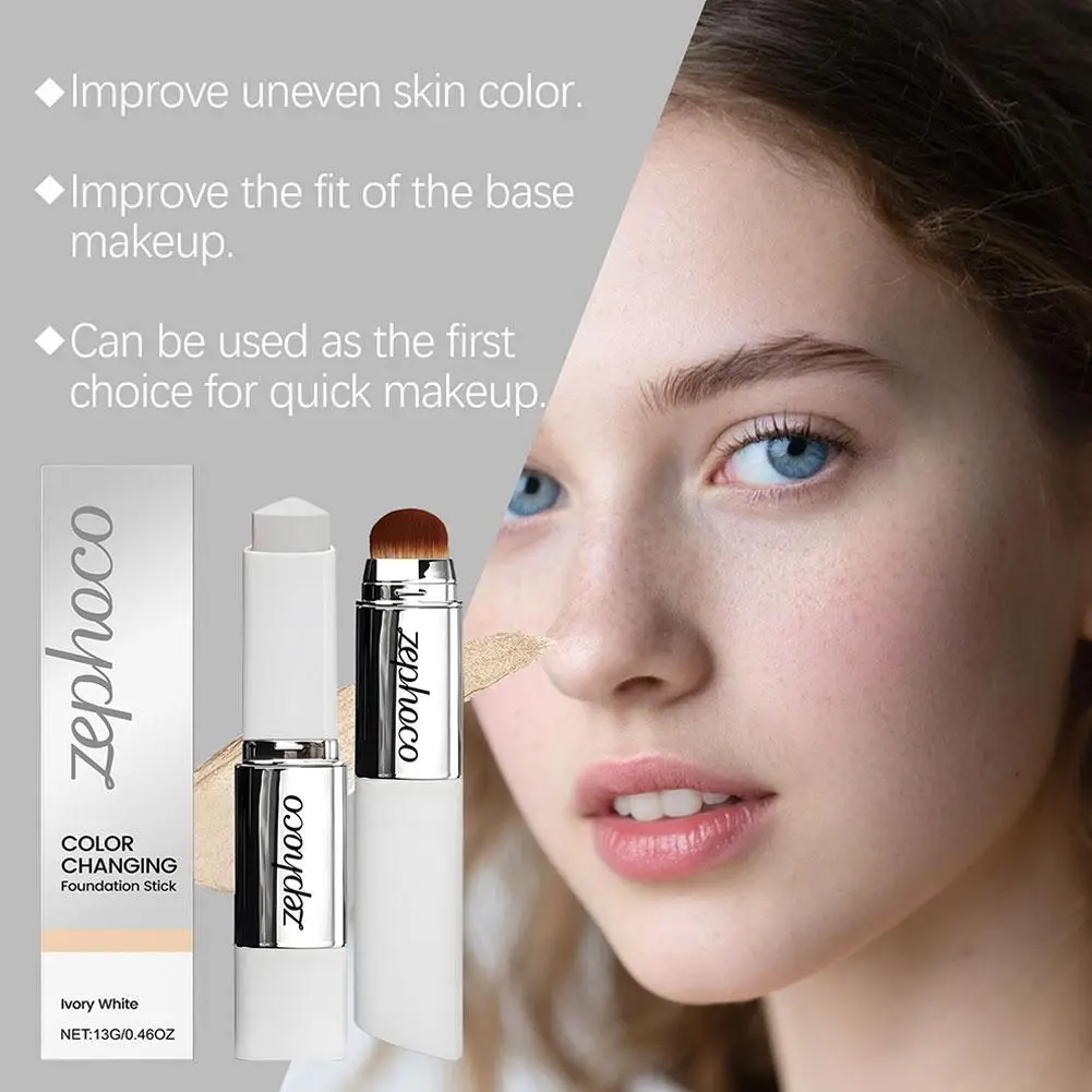Barra correctora de base 2 en 1 de doble cabezal con pincel, base en barra que cambia de Color, maquillaje de base ligero hidratante