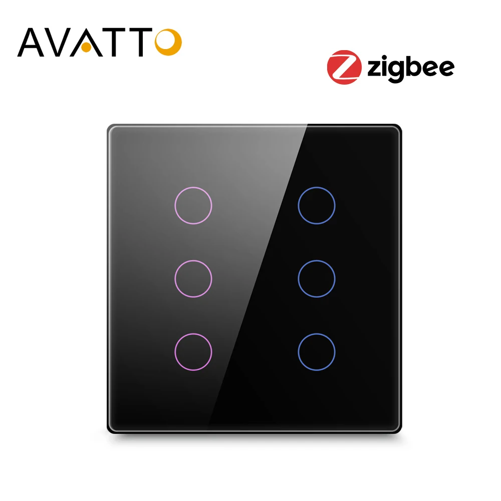 AVATTO Tuya 4x4 Brazil Zigbee Smart Switch,Touch-Sensor Smart home interruptor 4/6 Gang Light Switch work with Alexa,Google Home