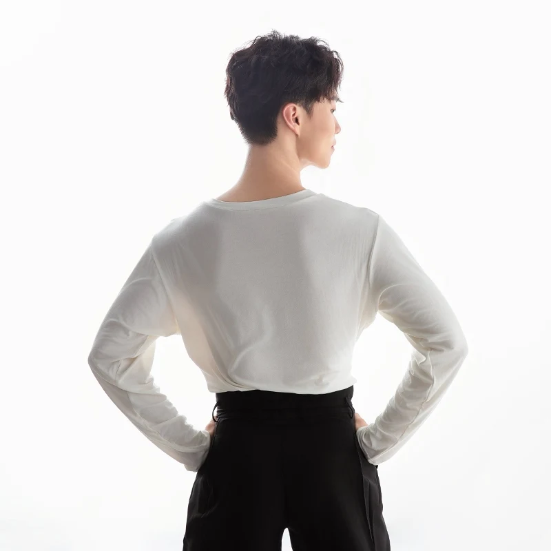 2025 New Latin Dance Tops For Men Big V-Neck Shirts Chacha Rumba Tango Dress Adult Male Latin Performance Stage Wear DQS18104