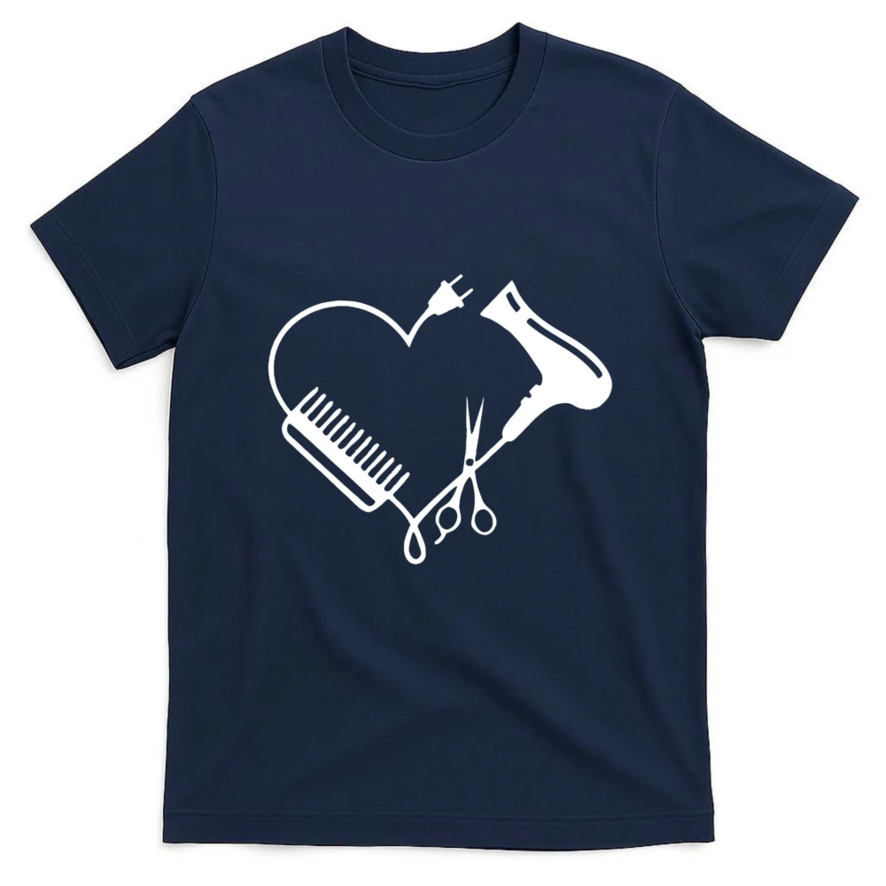 Hair Stylist Tools Heart Graphic TShirt Men Women Unisex Summer Cotton Short Sleeve Hairstylist Pride Casual Daily Life Outfit