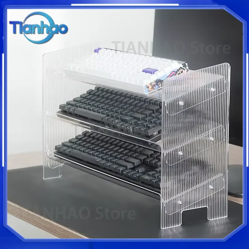 Acrylic Mechanical Keyboard Stand No-Adjust Display Rack Heavy-Duty Tilted Organizer Transparent Storage Case for Gaming