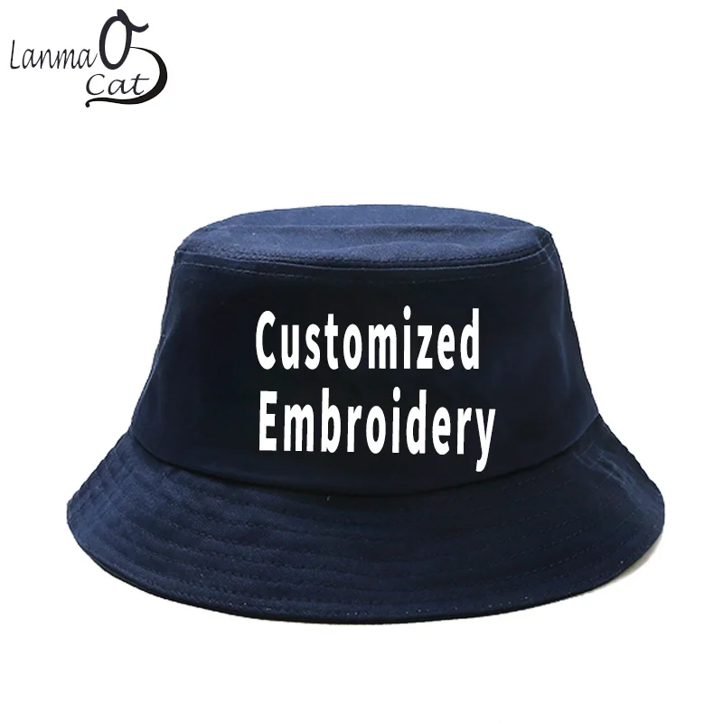 

Lanmaocat Custom 3d Embroidery Cap Men Women Custom Embroidery Bucket Cap Cotton Fisherman Hat for Kid Male Female