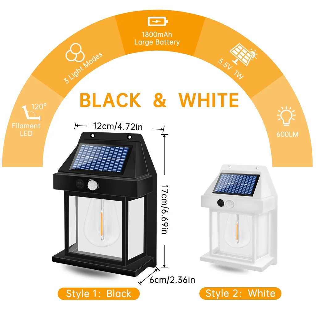 مصباح حائط LED ذكي بالحث المقاوم للماء ، خيوط تنجستين شمسية ، إضاءة خارجية ، حديقة ، فناء ، IP65