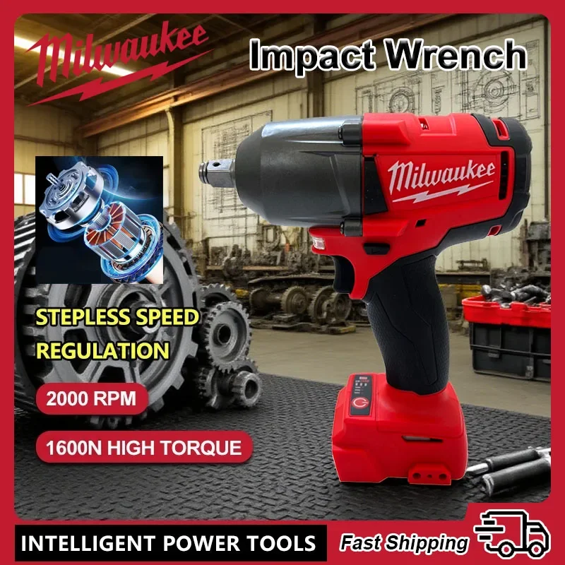 

Milwaukee Brushless Impact Wrench 1600NM Cordless Electric Wrench Large Torque Car Truck Repair Power Tools For 18V Battery