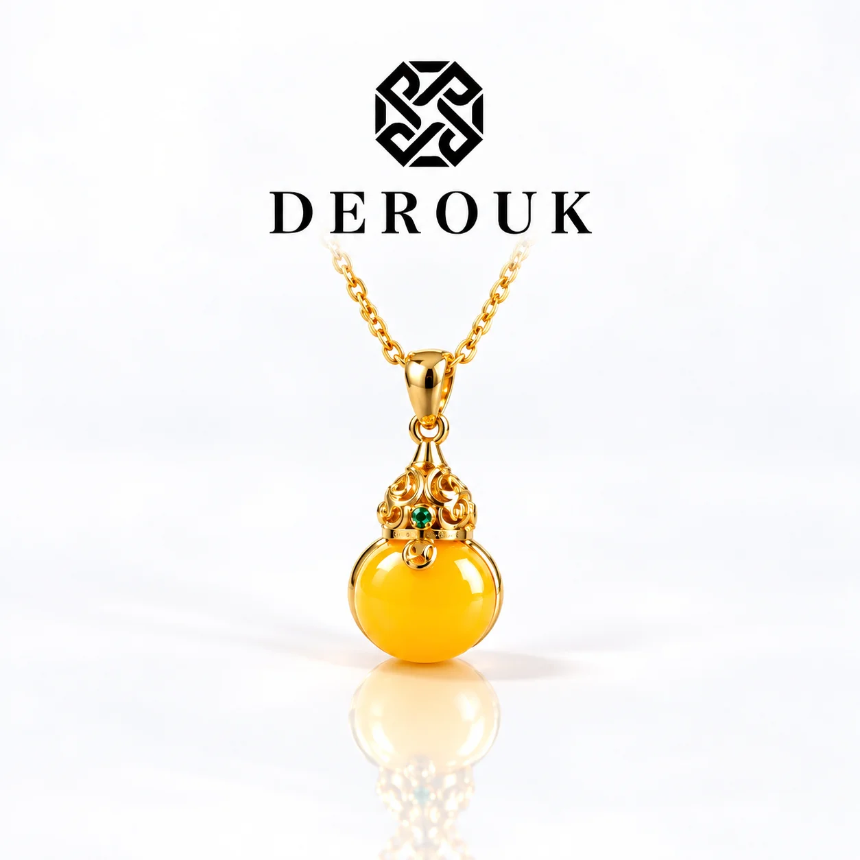 925 Sterling Silver 18K Gold Plated Amber Pendant Necklace for Women Gold Gourd Beeswax Jewelry Valentine Wedding Gift