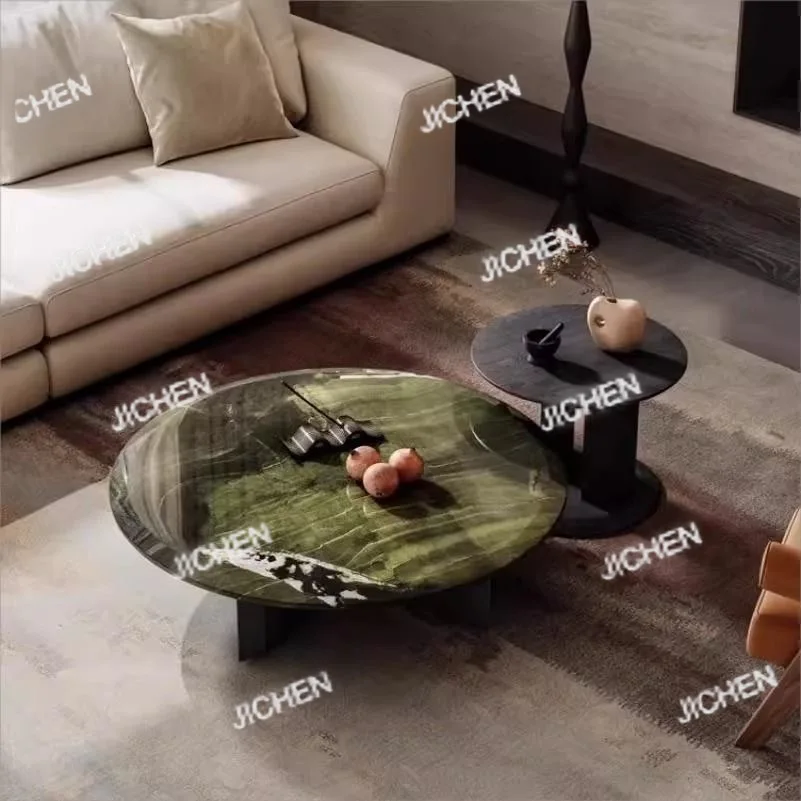 

Living room household furniture round center table green marble coffee table modern fancy coffee table