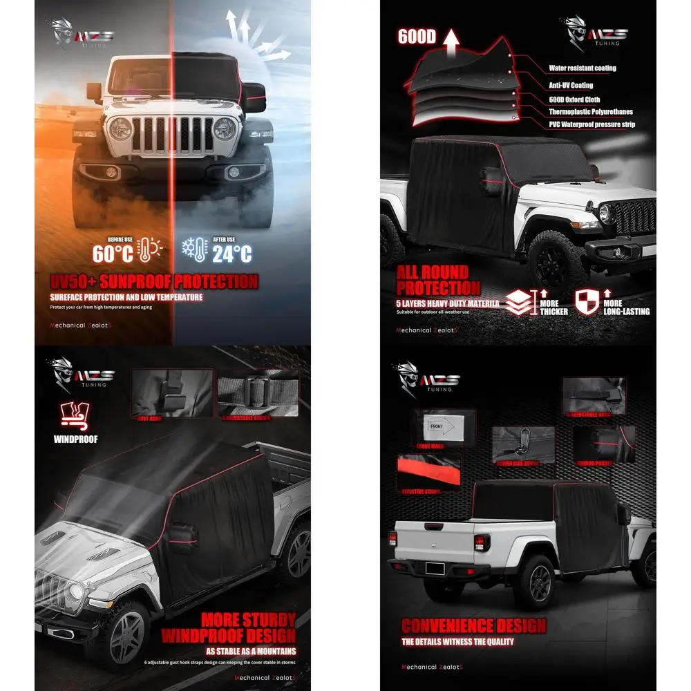 

Gladiator JT 4-Door 600D Water-Resistant Half Car Cover with Zipper, 2020-2026, Wind, Snow, Sun & Scratch Protection