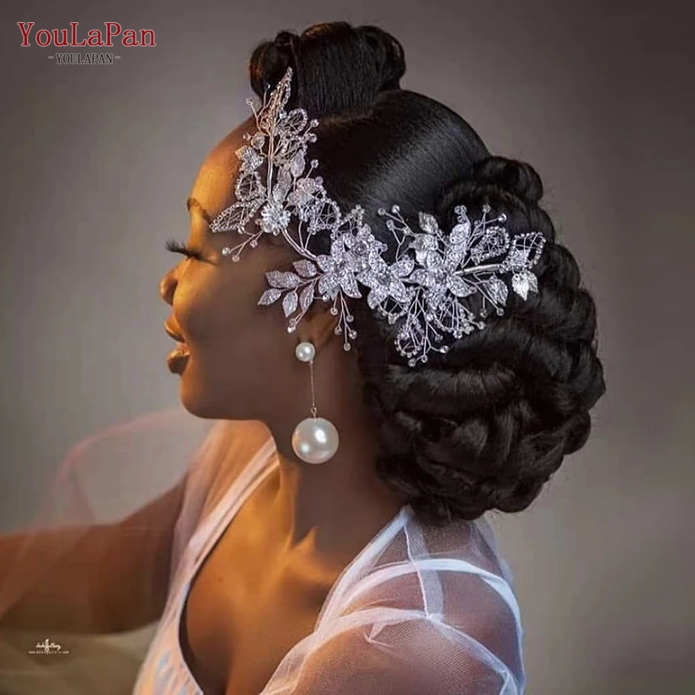 YouLaPan Luxury Rhinestone Floral Bridal Hair Pieces Silver Color Alloy Leaf Wedding Side Headpiece Hair Accessories HP282