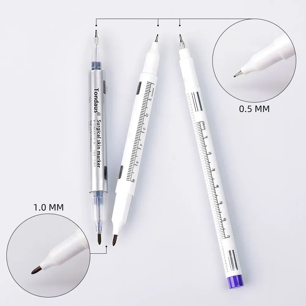 Tattoo Skin Marker Pen Tool Accessories Surgical Skin Marker for Eyebrow 0.5mm/1mm Fixed Point Pen with Ruler Set Tools