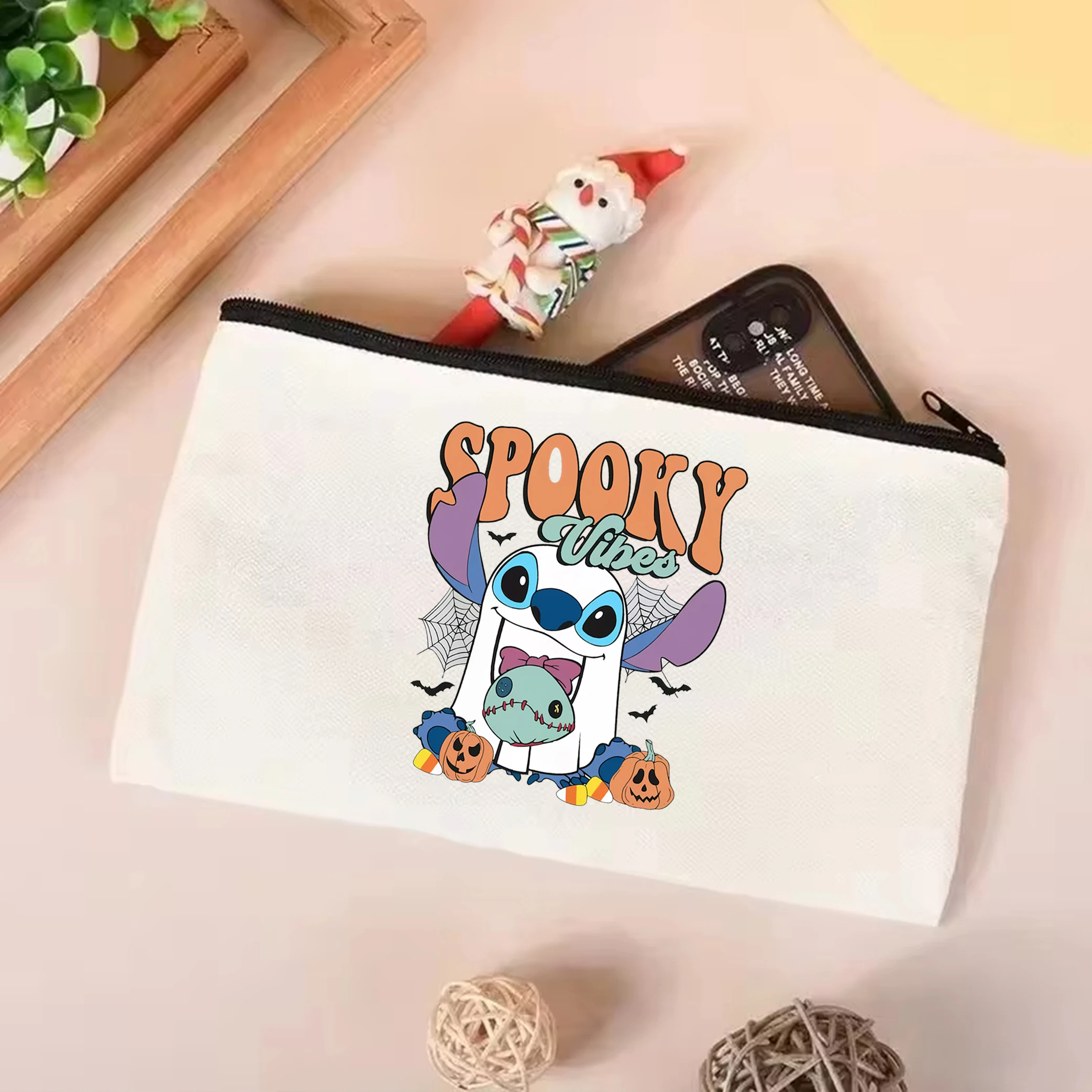 Stitch Boo Ghost with Scrump Spooky Vibes Canvas tote bag Lilo And Stitch Halloween Shoulder Bag Disney Halloween Party tote bag