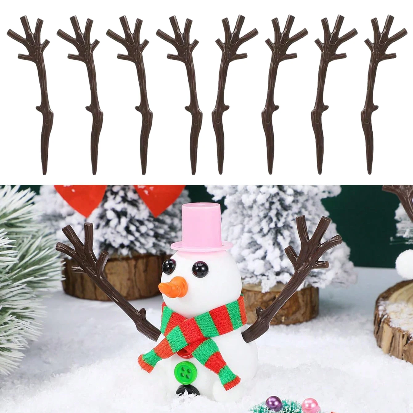 10/30PCS Artificial Reindeer Antlers Mini Snowman Hand Decor For DIY Christmas Craft Fairy Garden Party Favors