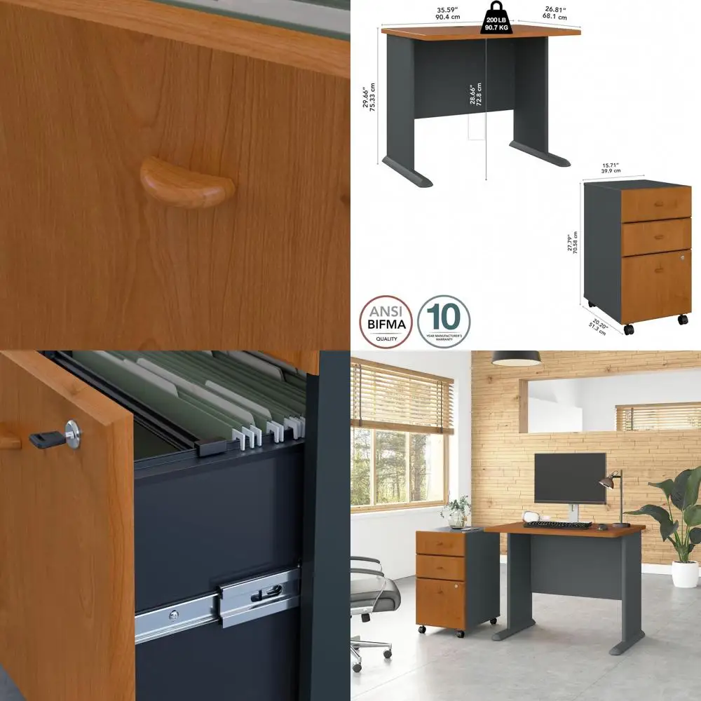 

Series A Desk, 36W Mobile File Cabinet, Natural Cherry Finish