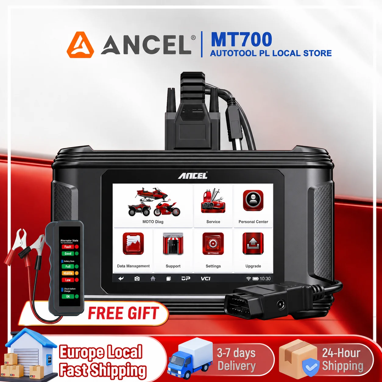 Outil de diagnostic moto OBD2 ANCEL MT700 – Plus de 35 fonctions de réinitialisation, scanner complet du système, réinitialisation de l'huile, purge ABS, codage ECU, test actif pour moto