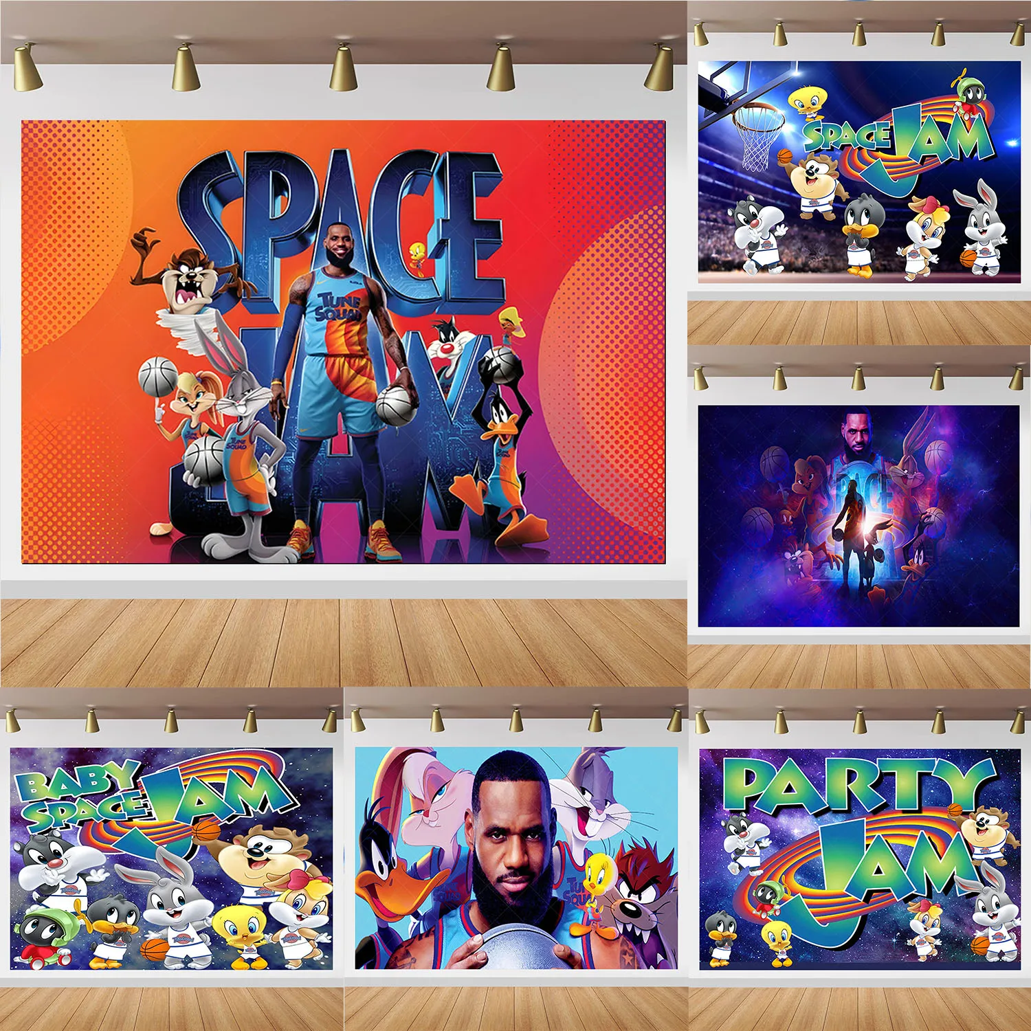 

Disney Space Jam Basketball Backdrop Baby Shower Boy 1st Birthday Background Polyester Vinyl Photography Banner Decor Props