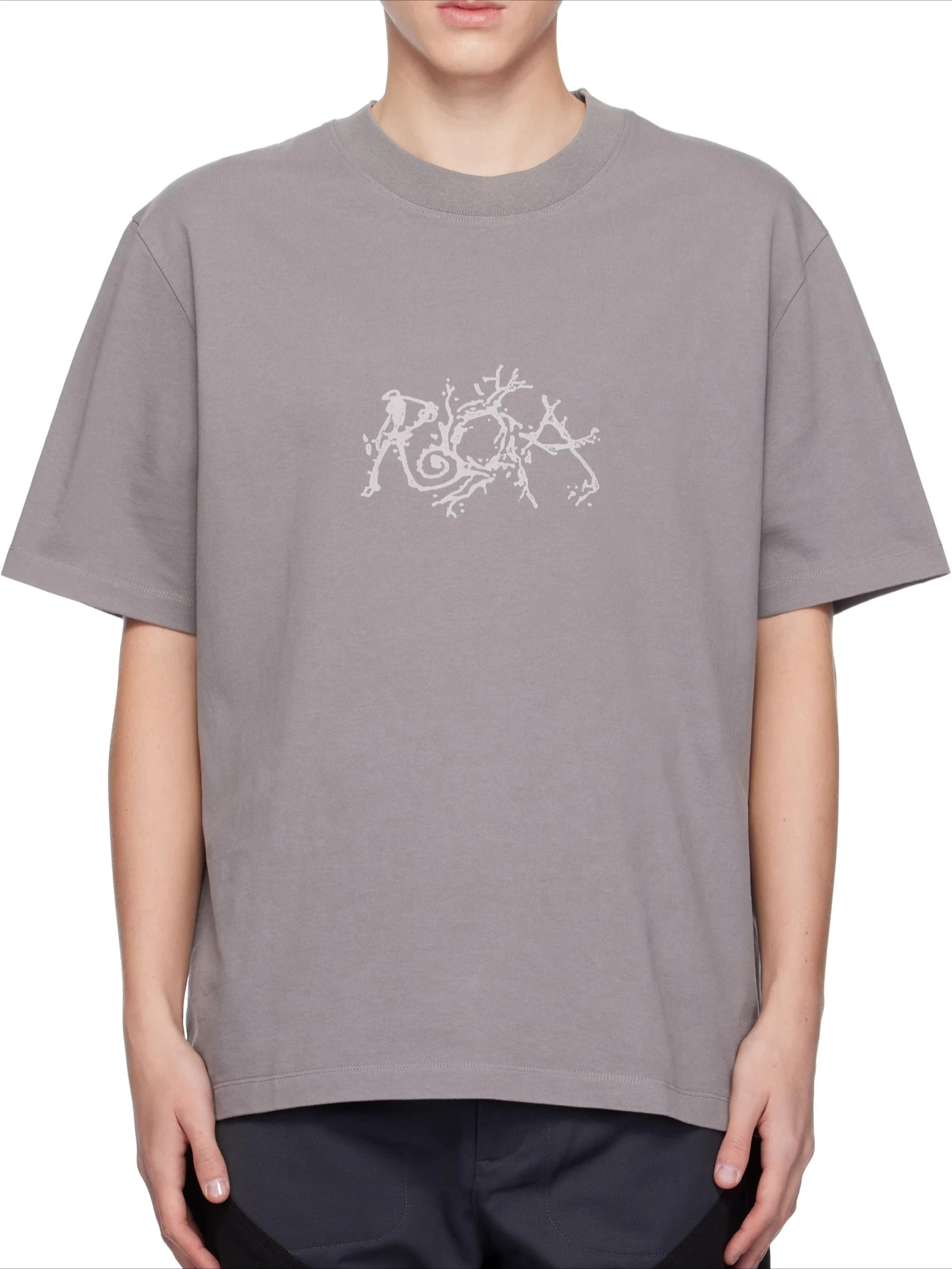 

ROA Gray Graphic Boxy Ribbed Knitted T-shirt