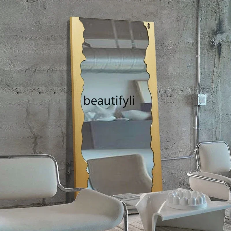 

53cqyEuropean light luxury fitting mirror, simple square full-body mirror against the wall, cloakroom full-length mirror