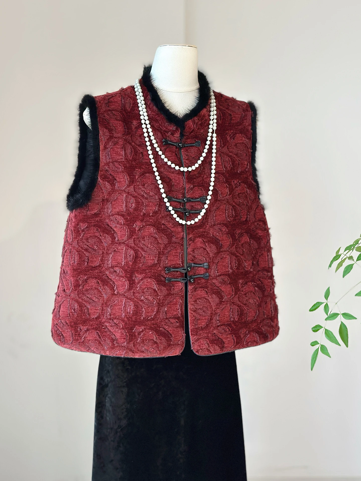 High-End Red New Chinese Vest Cotton Padded Thickened Winter Wear Warm National Style Retro
