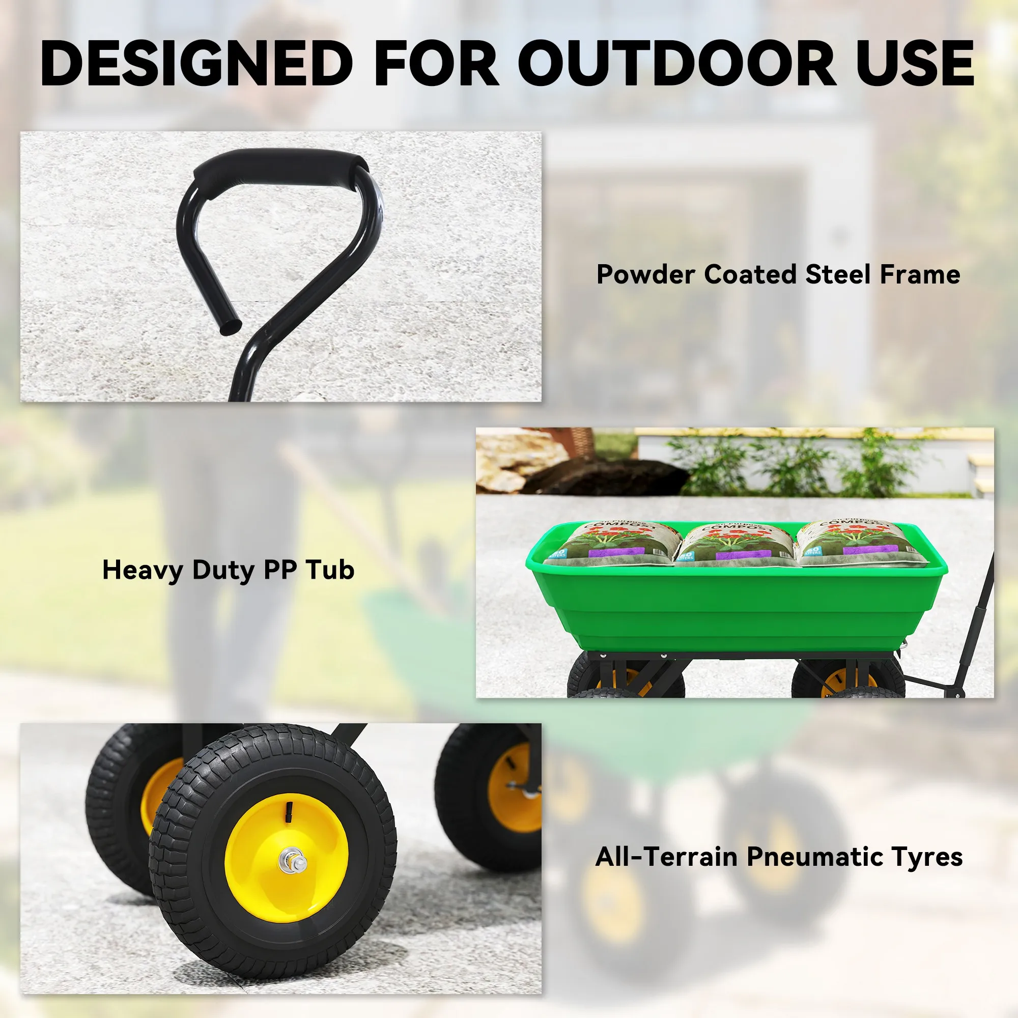 New Garden Heavy Duty Utility 4 Wheel Trolley Cart Dump Wheelbarrow Tipper Truck