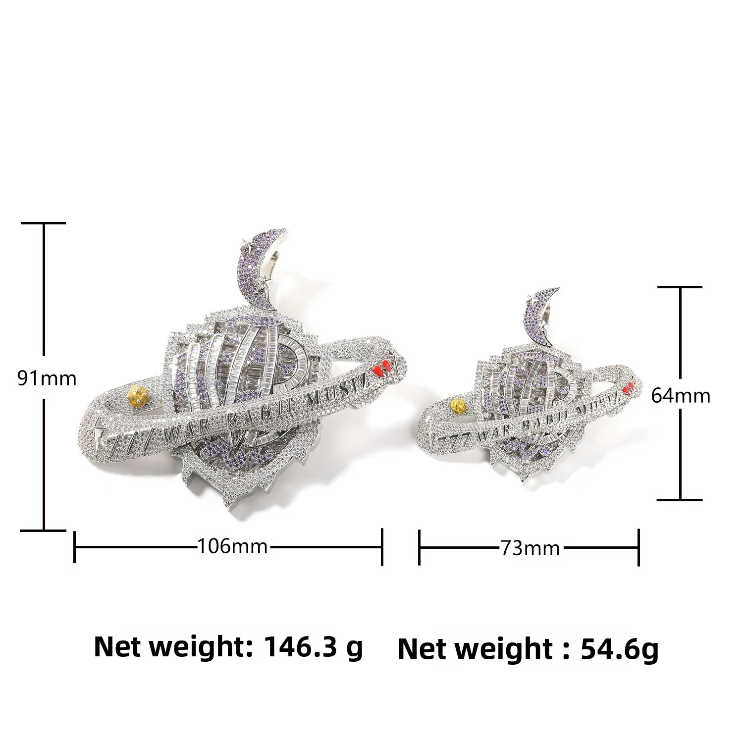 Moon Star Lucky 777 Iced Out Nebula Pendant Necklace For Men Hip Hop Jewelry Full Rhinestone 24 Inch Twist Chain Trendy Rapper