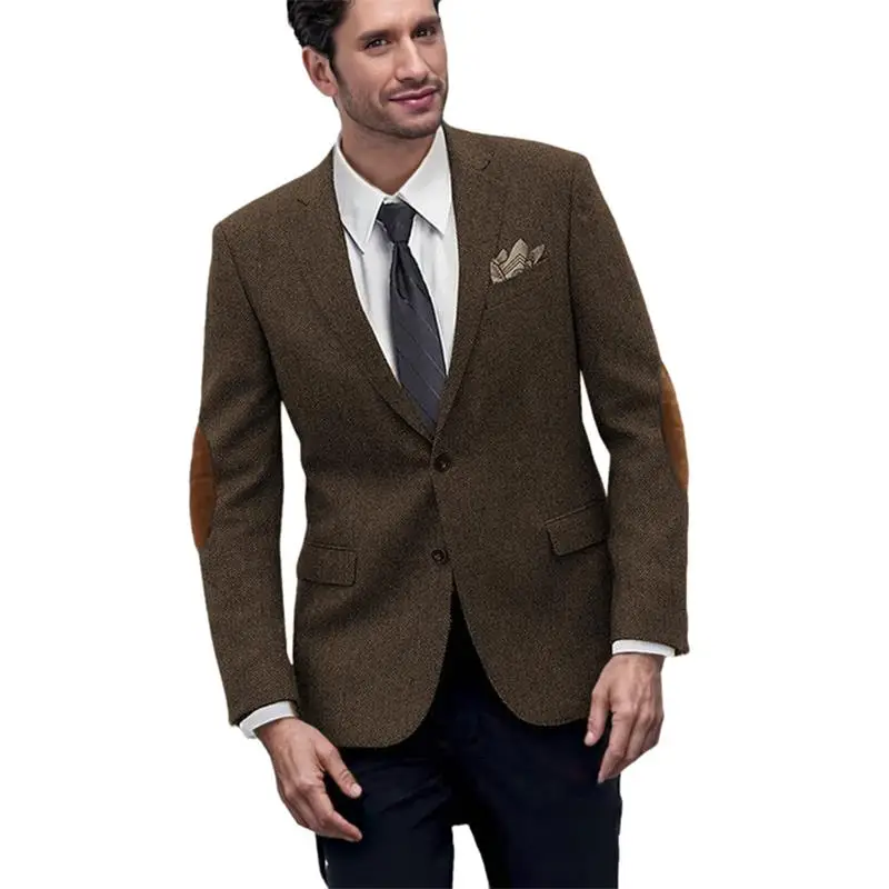 

Men Herringbone casual suit jacket autumn warm jacket Herringbone Pattern Suits Business Suit Double Breasted British Jacket
