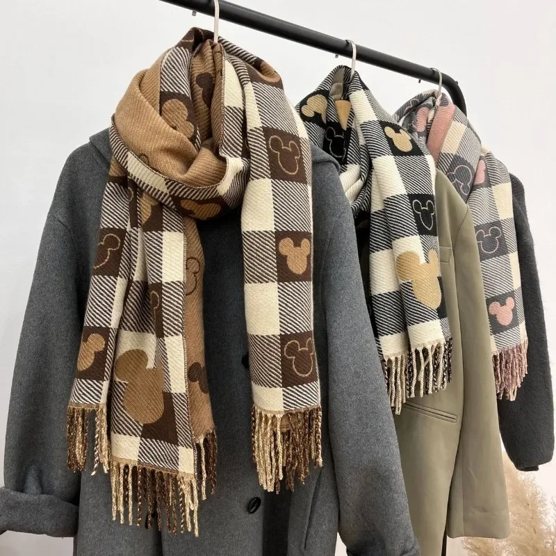 2024 Winter Double sided love plaid Scarf Women's Double-sided Shawl Imitation Cashmere Retro Foreign Style Fashion All-match