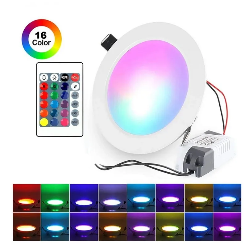 5W 10W Recessed Lighting Downlight with IR Remote Control 16 Color 4 Flashing Modes Dimmable RGBW Floodlight Ceiling Light