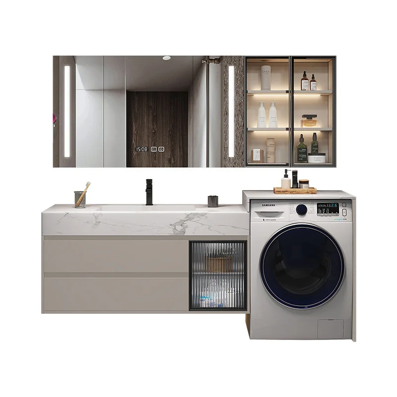 Cream wind washing machine cabinet integrated bathroom cabinet rock slab ceramic under the counter basin washbasin washbasin
