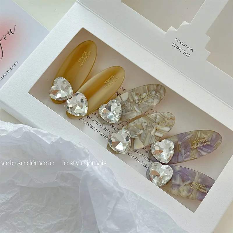 

New Cute Hair Clips Acetate Crystal Heart Small Geometric Barrettes Pastel Color Hairpins Korean Ins Women Accessories Side Pins