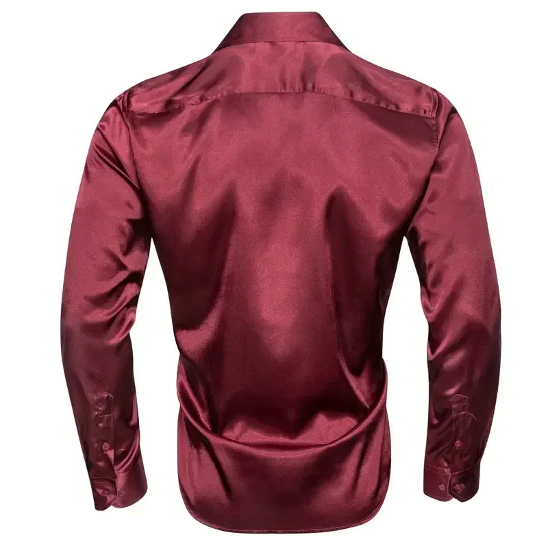 30 Colors Shirts for Men Long Sleeve Silk Solid Satin Red Blue Green Yellow Gold Purple Silver Male Clothing Casual