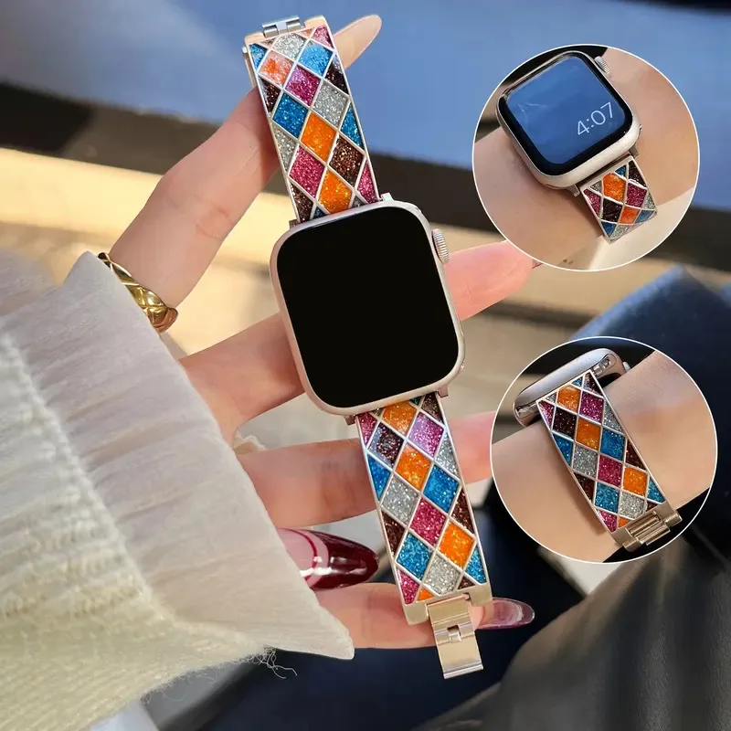

Flash Sand Bracelet for Apple Watch strap 49mm 42mm 45mm 38mm strap Fashion Luxury Metal strap for iwatch Series Ultra9 6784 SE