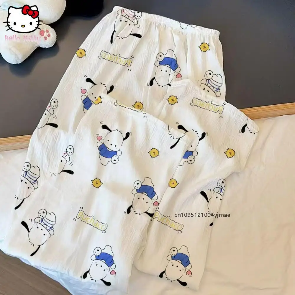 

Sanrio Kuromi Cloud, хлопковые женские брюки для сна, весна-лето, стильные свободные прогулочные брюки с милыми героями мультфильмов, домашняя одежда Pochacco Kawaii