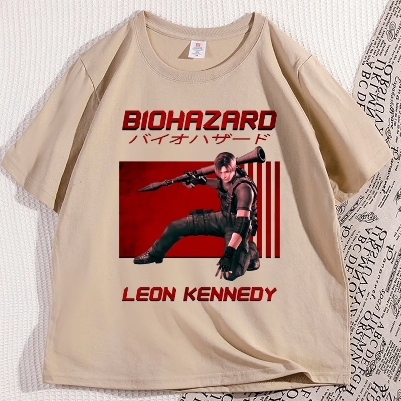 Retro Leon Kennedy T-shirts Man Graphic T Shirts Casual Printed Short Sleeve Tshirt Cotton Comfortable Round Neck Tees Men's